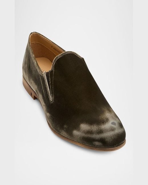 John Varvatos Brown Venice Distressed Velvet Loafers for men