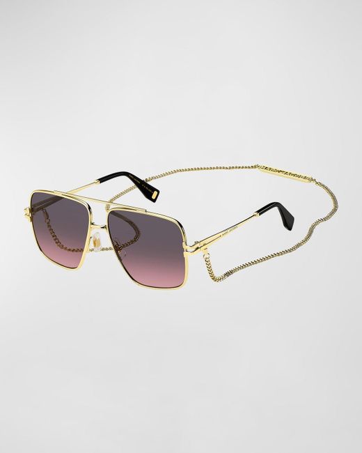 Marc Jacobs Metallic Chain Metal & Plastic Aviator Sunglasses