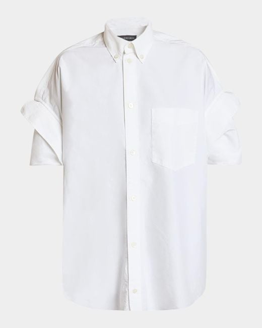 Balenciaga White Tucked-Sleeve Button-Down Shirt