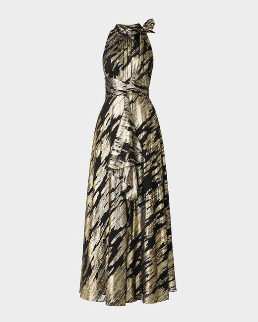 Shoshanna White Faye Draped Metallic Jacquard Halter Gown