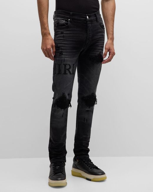Amiri Black Mx1 Applique Slim Distressed Jeans for men