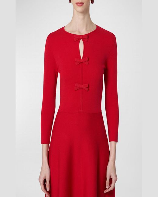 Carolina Herrera Red Knit Midi Dress With Bow Detail