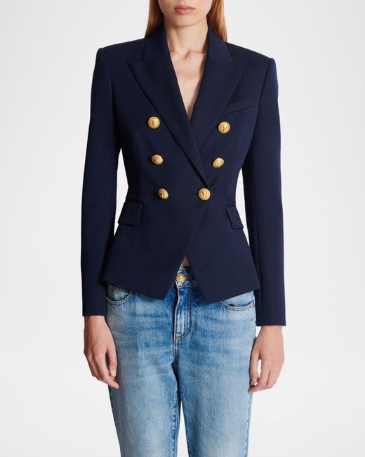 Balmain Blue 6-Button Fitted Wool Jacket