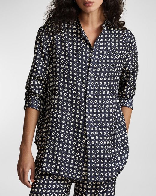 Polo Ralph Lauren Black Relaxed-fit Geo-motif Silk Shirt