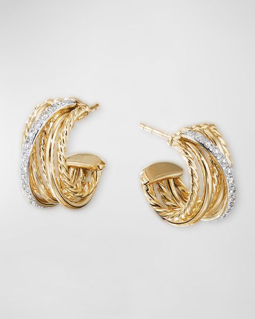 David Yurman Metallic Dy Crossover 18k Gold Hoop Earrings W/ Diamonds