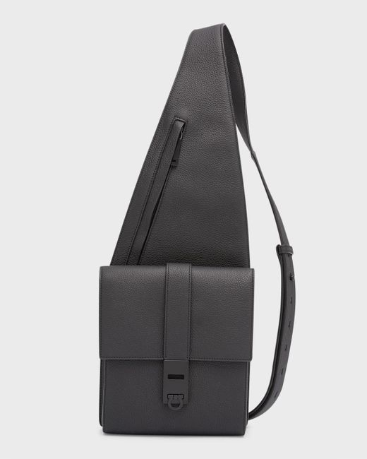 Ferragamo Black Gancio Leather Crossbody Bag for men