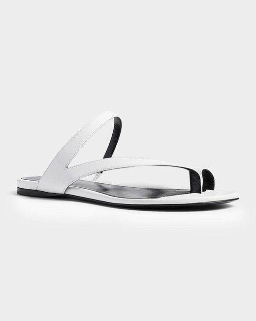 Khaite White Aimee Leather Flat Toe-Ring Sandals