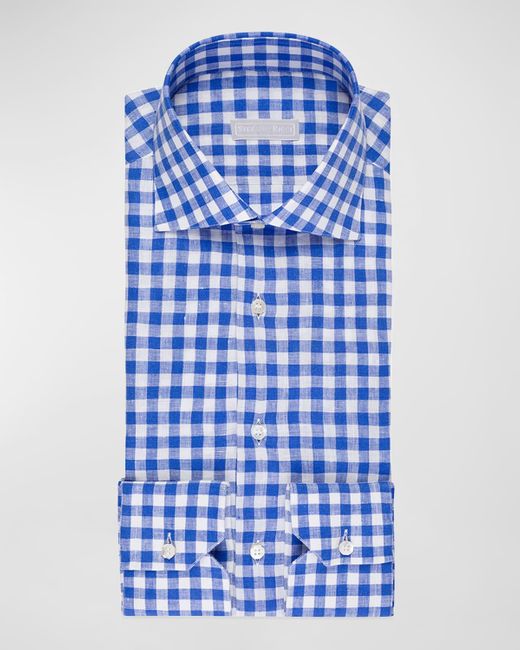 Stefano Ricci Blue Gingham-print Linen Sport Shirt for men