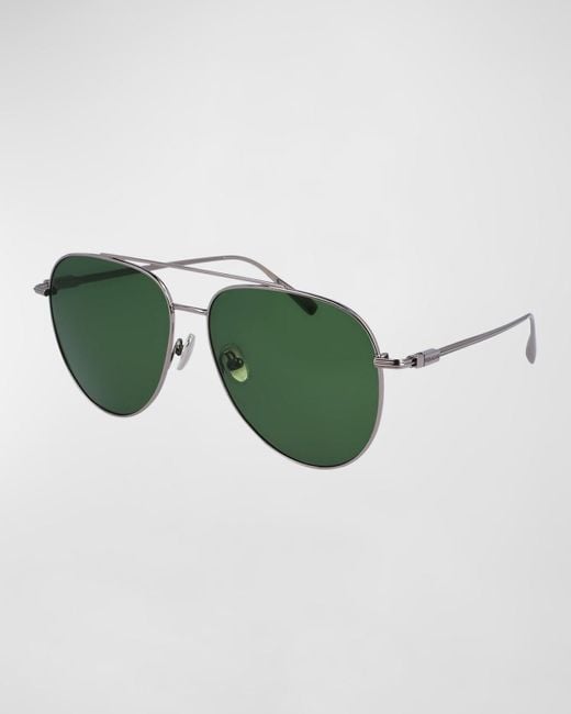 Ferragamo Green Gancini Evolution Metal Aviator Sunglasses for men