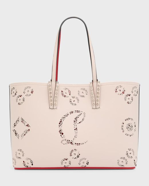 Christian Louboutin Natural Cabata Small Tote In Loubinthesky Perforated Leather