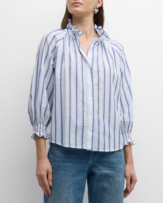 Finley Blue Fiona Striped Ruffle-Trim Seersucker Shirt