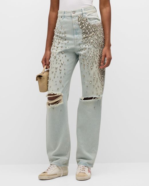 Golden Goose Deluxe Brand Gray Kim Bleached Jeans With Crystals