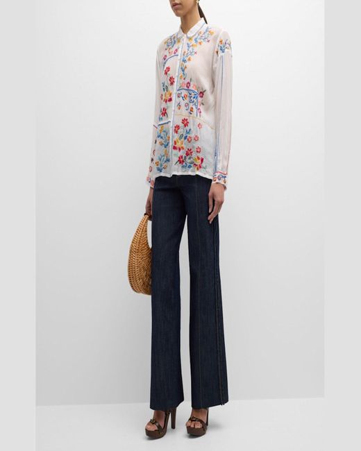 Johnny Was White Zodea Floral-Embroidered Eyelet Top