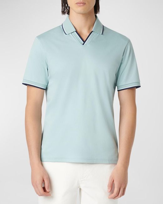 Bugatchi Blue Polo Shirt With Johnny Collar for men