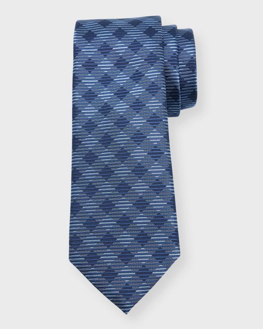 Giorgio Armani Blue Silk Jacquard Gingham-stripe Tie for men