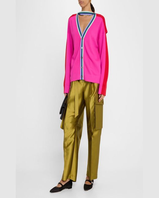 Christopher John Rogers Pink Colorblock Convertible Wool Cardigan