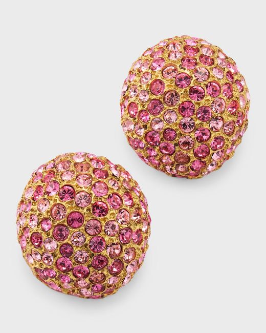 Oscar de la Renta Red Crystal Button Earrings