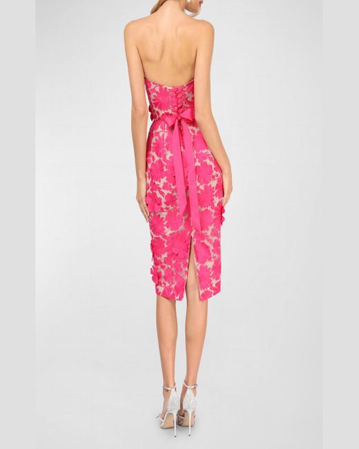 HELSI Pink Cecilia Strapless Lace-Up Floral Applique Dress