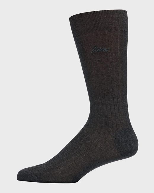 Brioni Black Ribbed Cotton Crew Socks for men