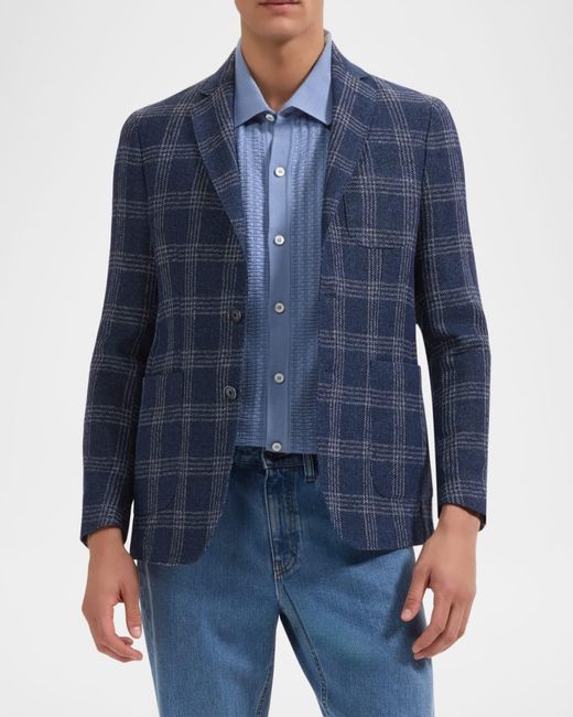 Bugatchi Blue Apos;S Windowpane Two-Button Blazer for men