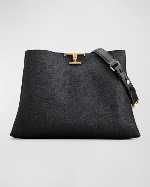Tod's Black T Timeless Shoulder Bag In Leather Medium
