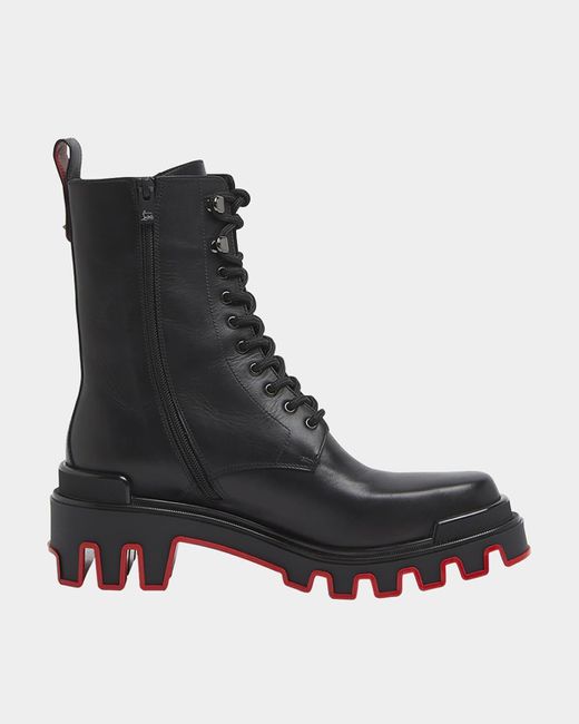 Christian Louboutin Black Trott Dune Lugged Leather Combat Boots for men