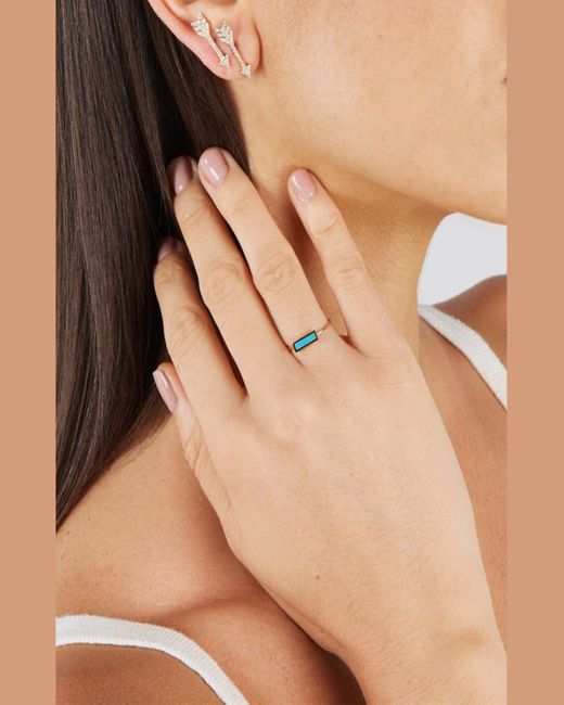 Jennifer Meyer Blue 18k Inlay Bar Ring, Turquoise, Size 6.5