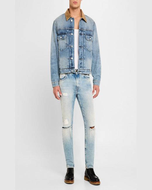 FRAME Blue Denim Jacket With Suede Collar for men