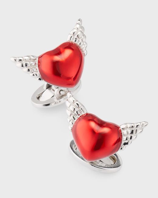 Jan Leslie Red Sterling Silver Heart With Wings Cufflinks for men