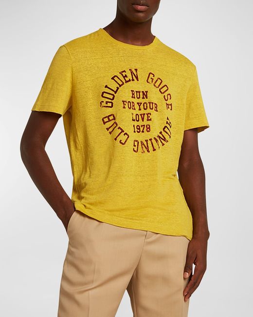 Golden Goose Deluxe Brand Yellow Linen Graphic T-shirt for men