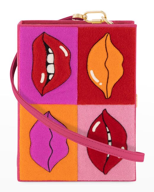 Olympia Le-Tan Pink Lips Georgia Perry Book Clutch Bag W/ Strap
