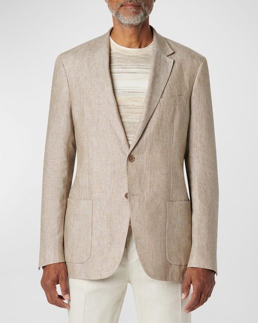 Bugatchi Natural Linen Single-Breasted Blazer Jacket for men