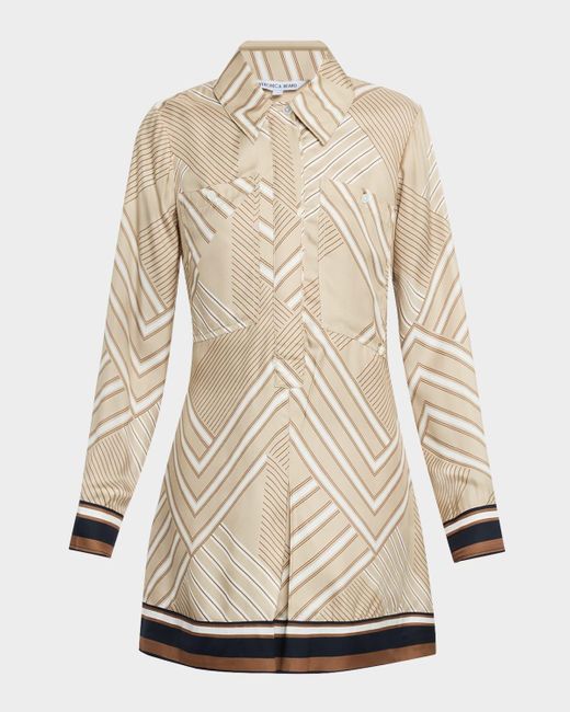 Veronica Beard Natural Pryce Long-Sleeve Mini Shirtdress
