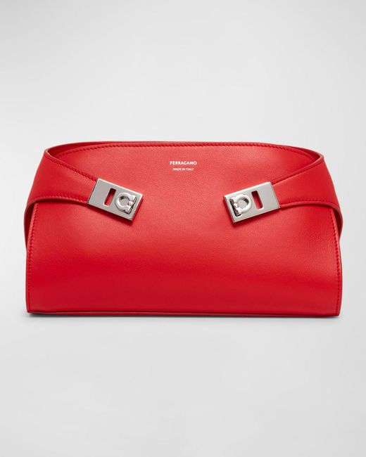 Ferragamo Red Hug Gancini Leather Shoulder Bag