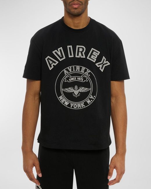 Avirex Black Stadium Logo-Print Crewneck T-Shirt for men
