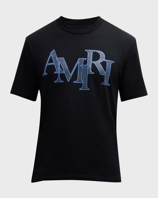 Amiri Crystal Staggered Logo T-Shirt in Blue for Men | Lyst