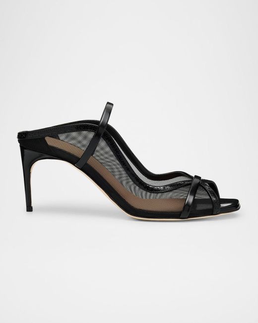 Malone Souliers Black Noah Brushed Calf Leather Mesh Double-Strap Mule Sandals