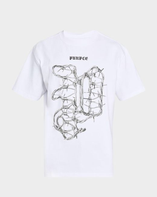 Purple White Jersey Barbed Wire Graphic Logo T-Shirt for men