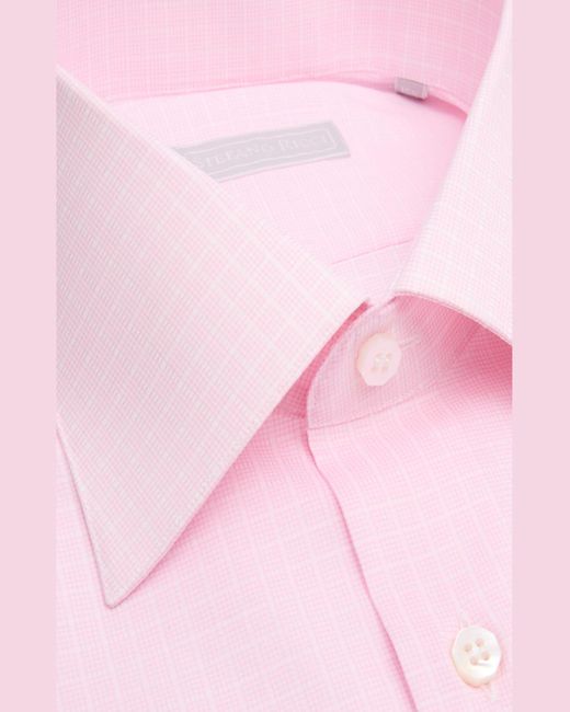 Stefano Ricci Pink Cotton Check Dress Shirt for men