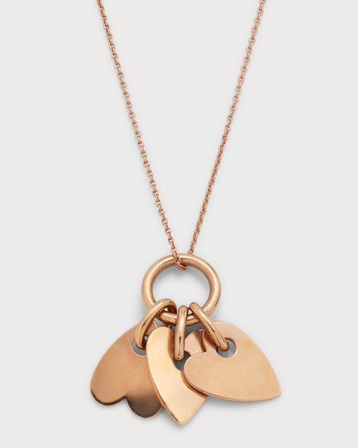 Ginette NY Metallic 18k Rose Gold Angele 3-mini Hearts Pendant Necklace