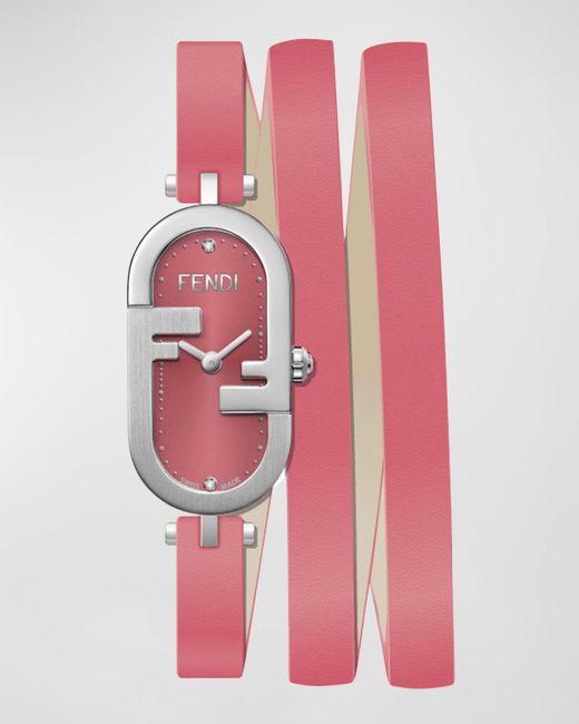 Fendi Pink O'lock Vertical Oval Calf Leather Wrap Watch