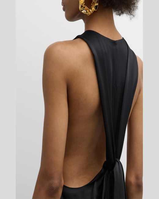 Saint Laurent Black Tied-Back Sleeveless Column Gown