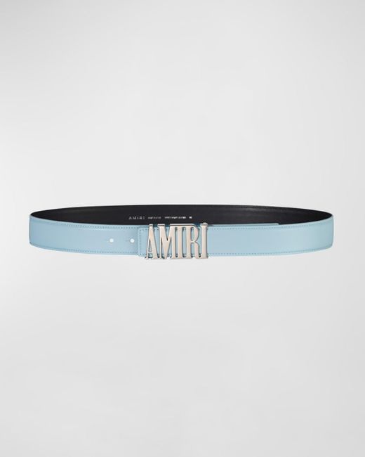 Amiri Blue Logo Buckle Leather Belt for men