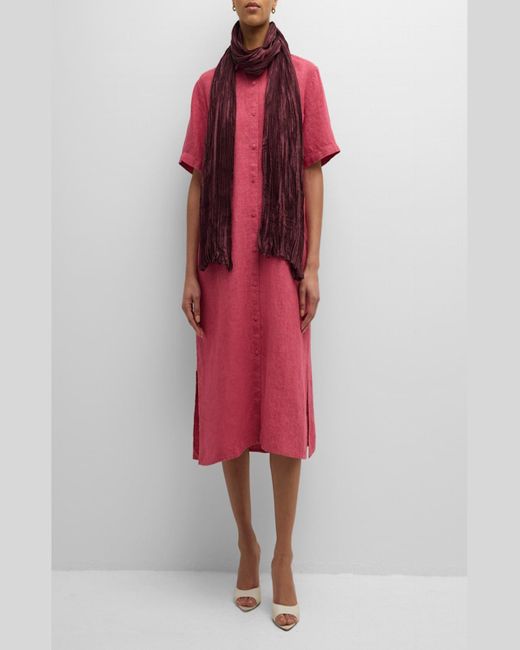 Eileen Fisher Red Pleated Silk Scarf