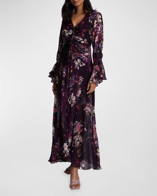 Robert Graham Multicolor Diana Floral-Print Bell-Sleeve Maxi Dress