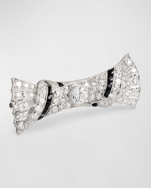 NM Estate Gray Estate Art Deco Platinum Onyx And Diamond Bow Pin