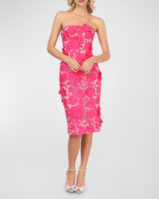 HELSI Pink Cecilia Strapless Lace-Up Floral Applique Dress