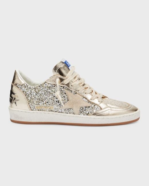 Golden Goose Ballstar Metallic Glitter Low-top Sneakers in White | Lyst