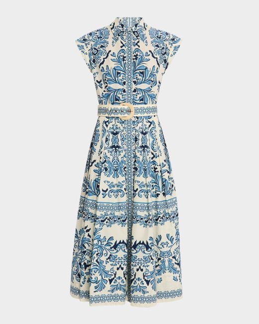 Cara Cara Blue Octavia Floral Cap-Sleeve Dress