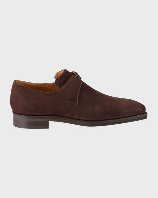 Corthay Brown Arca Suede Derby Shoes for men